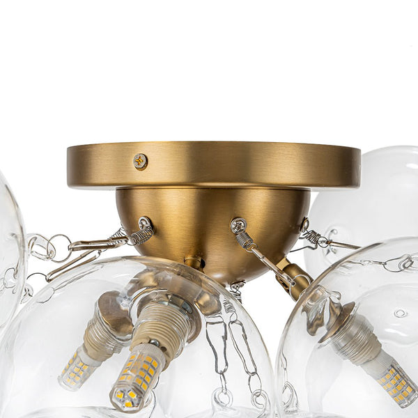 Thehouselights-Cluster Clear Glass Bubble Semi Flush Chandelier-Ceiling Light-Brass-