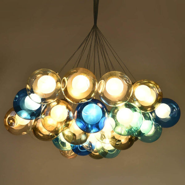 Thehouselights-Cluster Glass Ball Pendant Lights with Multi-Color Globes-Pendant-Blue Tone-12 Globes