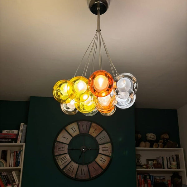 Thehouselights - Cluster Glass Ball Pendant Lights with Multi - Color Globes - Pendant - Yellow Tone - 12 Globes