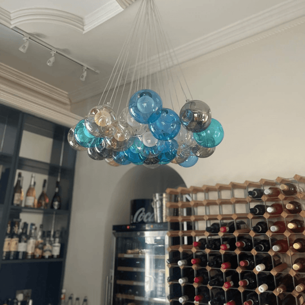 Thehouselights - Cluster Glass Ball Pendant Lights with Multi - Color Globes - Pendant - Yellow Tone - 12 Globes