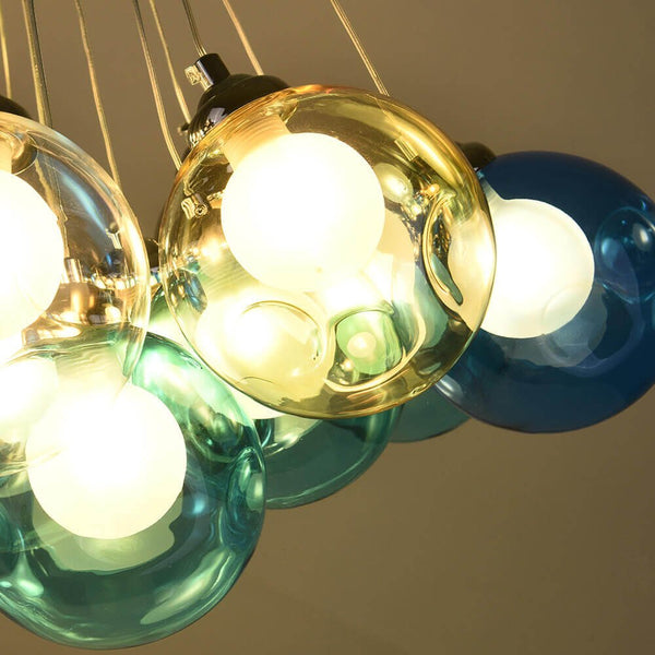 Thehouselights-Cluster Glass Ball Pendant Lights with Multi-Color Globes-Pendant-Yellow Tone-19 Globes