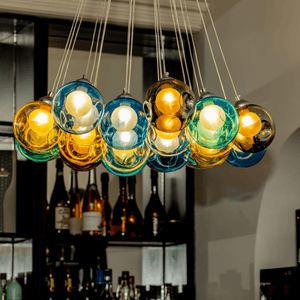 Thehouselights - Cluster Glass Ball Pendant Lights with Multi - Color Globes - Pendant - Yellow Tone - 19 Globes