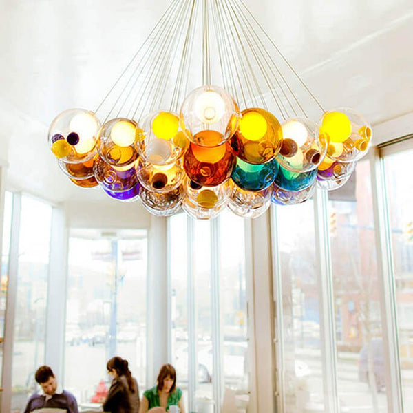 Thehouselights-Cluster Glass Ball Pendant Lights with Multi-Color Globes-Pendant-Yellow Tone-25 Globes