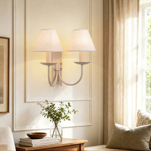 Thehouselights-Cottage Fabric Cone Shade Wall Sconce-Wall Lights-2-Light-