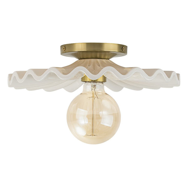 Thehouselights - Creamy Ruffled Pleated Semi - Flush Mount - Ceiling Light - Brass - 