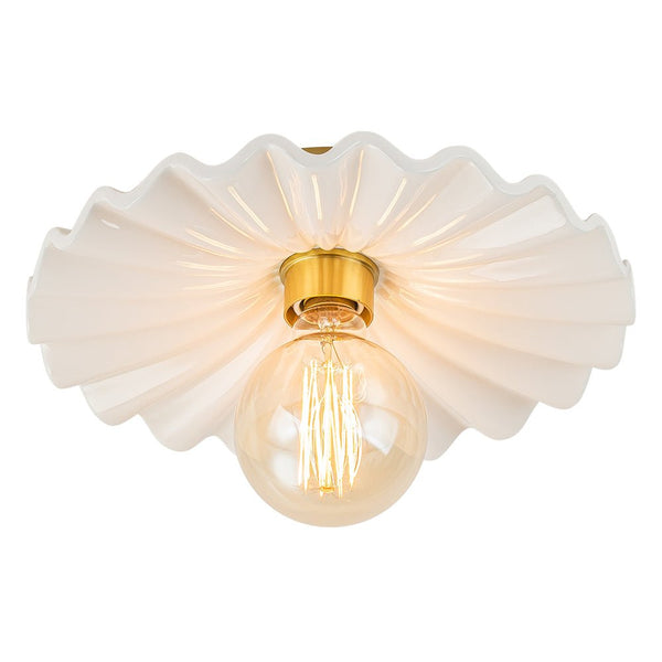 Thehouselights - Creamy Ruffled Pleated Semi - Flush Mount - Ceiling Light - Brass - 