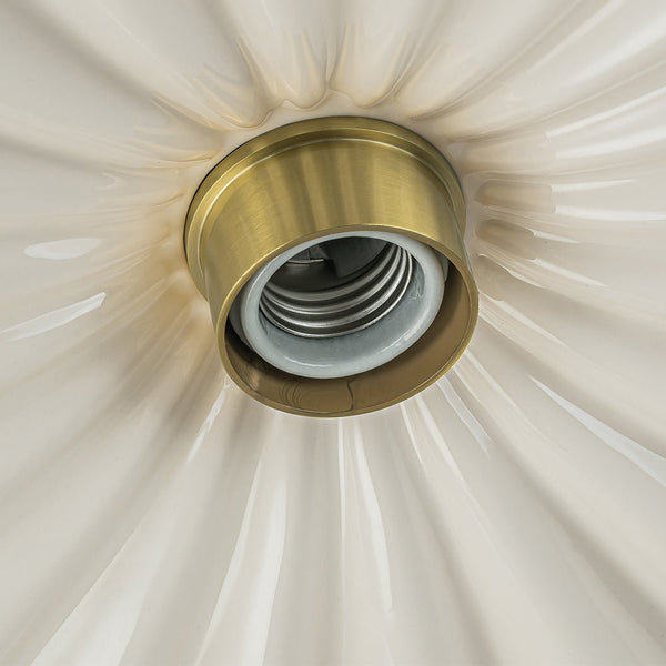 Thehouselights - Creamy Ruffled Pleated Semi - Flush Mount - Ceiling Light - Brass - 