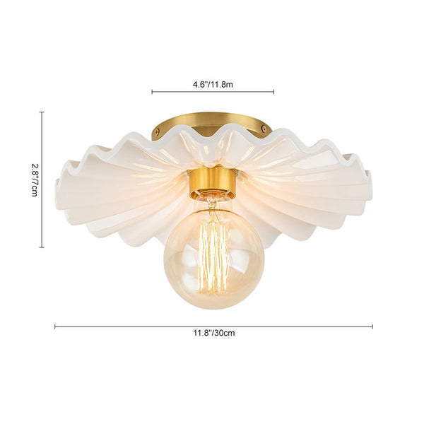 Thehouselights - Creamy Ruffled Pleated Semi - Flush Mount - Ceiling Light - Brass - 