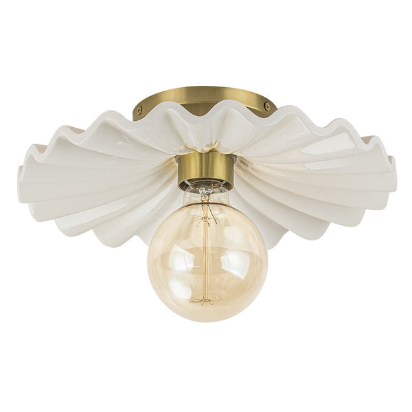 Thehouselights - Creamy Ruffled Pleated Semi - Flush Mount - Ceiling Light - Brass - 