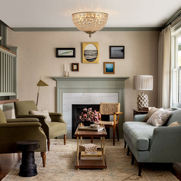 Thehouselights - Crystal Beads Bowl Flush Mount - Ceiling Light - Brass - 