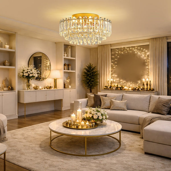 Thehouselights - Crystal Glass Chandelier Raindrop Flush Mount Ceiling - Ceiling Light - 60 cm. - 