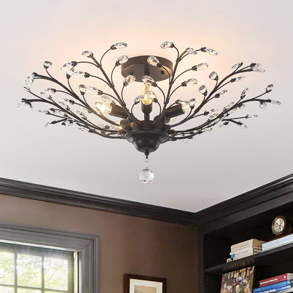 Thehouselights - Crystal Glass Sputnik Branching Semi Flush Chandelier - Chandelier - Black - 