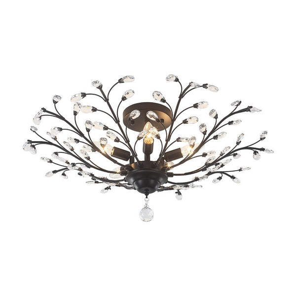 Thehouselights - Crystal Glass Sputnik Branching Semi Flush Chandelier - Chandelier - Black - 