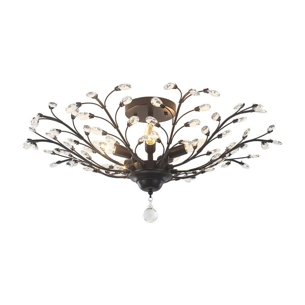 Thehouselights - Crystal Glass Sputnik Branching Semi Flush Chandelier - Chandelier - Black - 