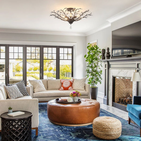 Thehouselights - Crystal Glass Sputnik Branching Semi Flush Chandelier - Chandelier - Black - 