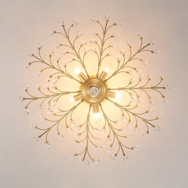 Thehouselights - Crystal Glass Sputnik Branching Semi Flush Chandelier - Chandelier - Brass - 