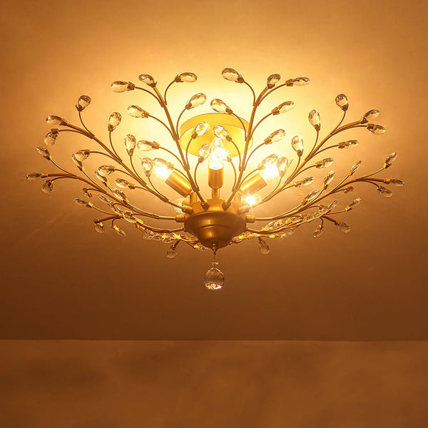 Thehouselights - Crystal Glass Sputnik Branching Semi Flush Chandelier - Chandelier - Brass - 