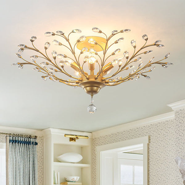 Thehouselights - Crystal Glass Sputnik Branching Semi Flush Chandelier - Chandelier - Brass - 