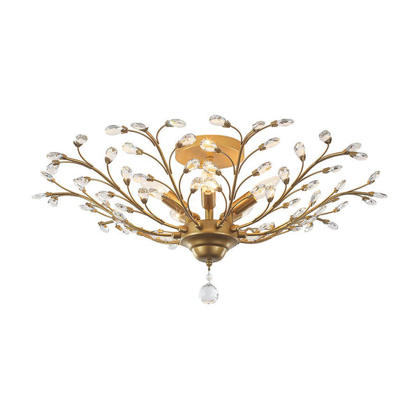 Thehouselights - Crystal Glass Sputnik Branching Semi Flush Chandelier - Chandelier - Brass - 