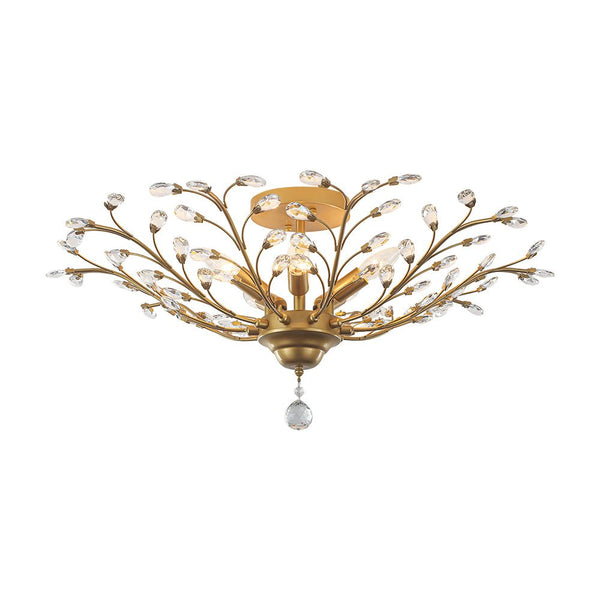 Thehouselights - Crystal Glass Sputnik Branching Semi Flush Chandelier - Chandelier - Brass - 