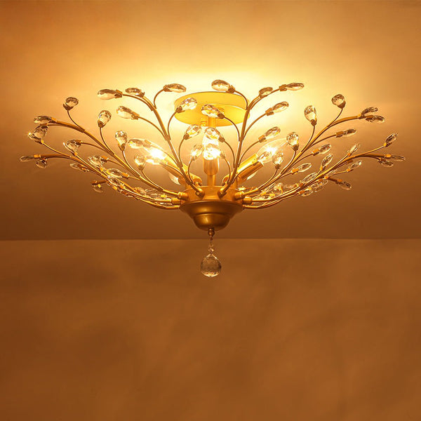 Thehouselights - Crystal Glass Sputnik Branching Semi Flush Chandelier - Chandelier - Brass - 
