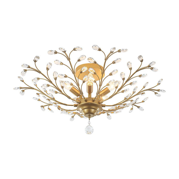 Thehouselights - Crystal Glass Sputnik Branching Semi Flush Chandelier - Chandelier - Brass - 