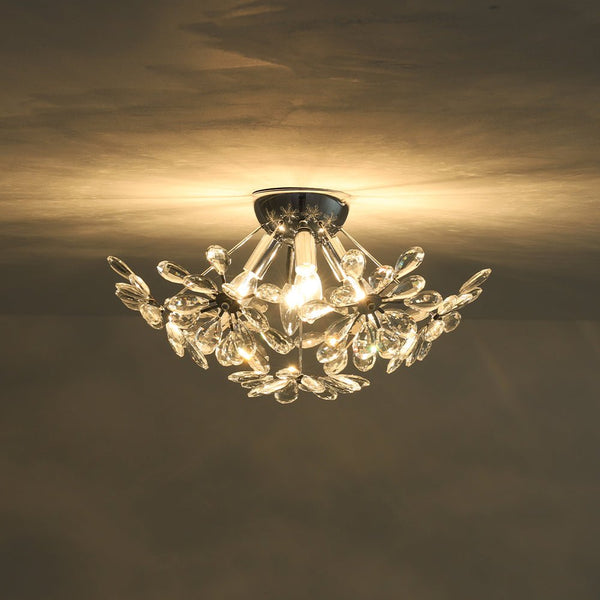 Thehouselights - Dandelion Crystal Sputnik Semi Flush Chandelier - Ceiling Light - Chrome - 