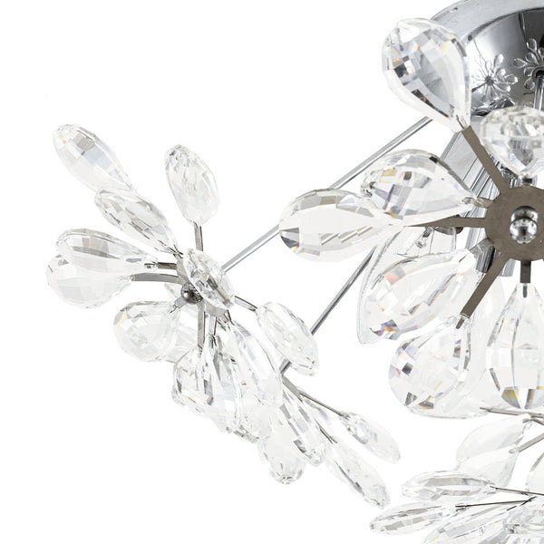 Thehouselights - Dandelion Crystal Sputnik Semi Flush Chandelier - Ceiling Light - Chrome - 