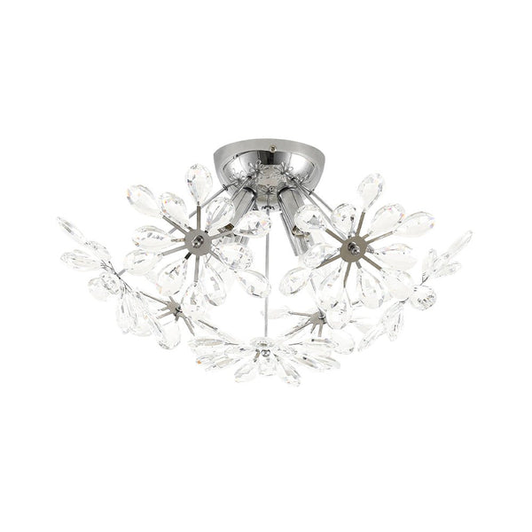Thehouselights - Dandelion Crystal Sputnik Semi Flush Chandelier - Ceiling Light - Chrome - 