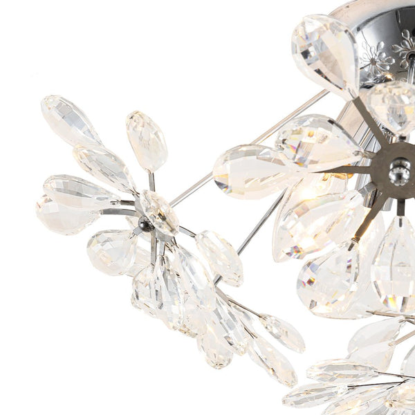 Thehouselights - Dandelion Crystal Sputnik Semi Flush Chandelier - Ceiling Light - Chrome - 