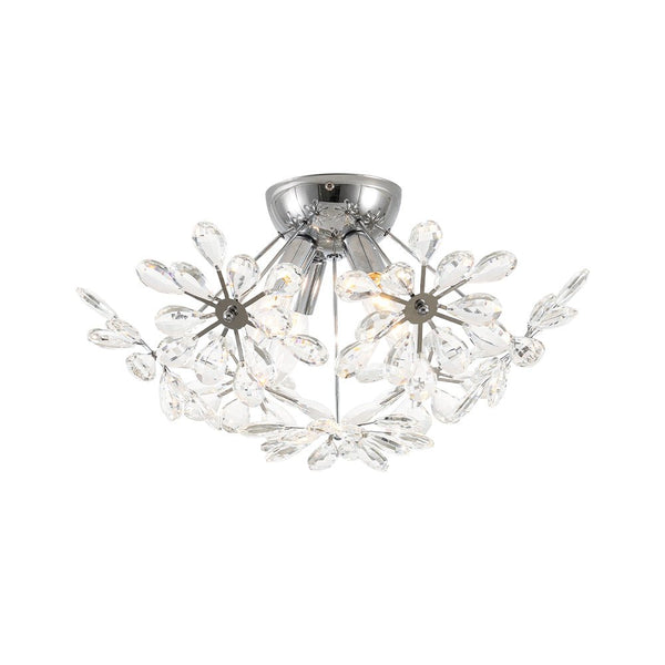 Thehouselights - Dandelion Crystal Sputnik Semi Flush Chandelier - Ceiling Light - Chrome - 