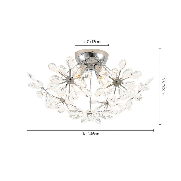 Thehouselights - Dandelion Crystal Sputnik Semi Flush Chandelier - Ceiling Light - Chrome - 