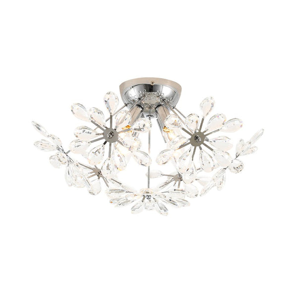 Thehouselights - Dandelion Crystal Sputnik Semi Flush Chandelier - Ceiling Light - Chrome - 