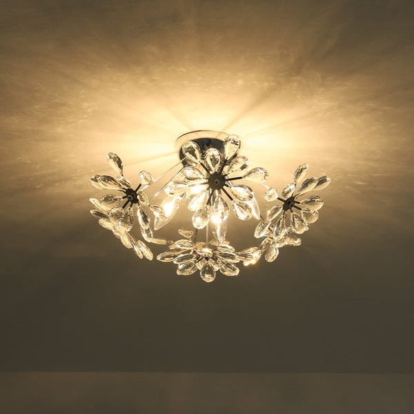 Thehouselights - Dandelion Crystal Sputnik Semi Flush Chandelier - Ceiling Light - Chrome - 