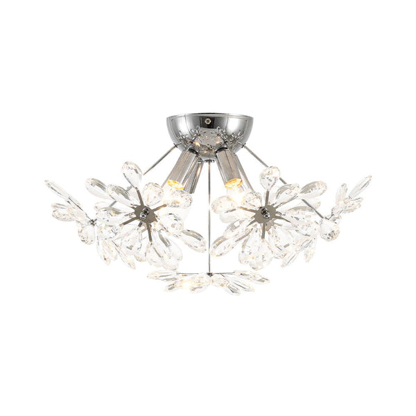 Thehouselights - Dandelion Crystal Sputnik Semi Flush Chandelier - Ceiling Light - Chrome - 