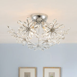 Thehouselights - Dandelion Crystal Sputnik Semi Flush Chandelier - Ceiling Light - Chrome - 