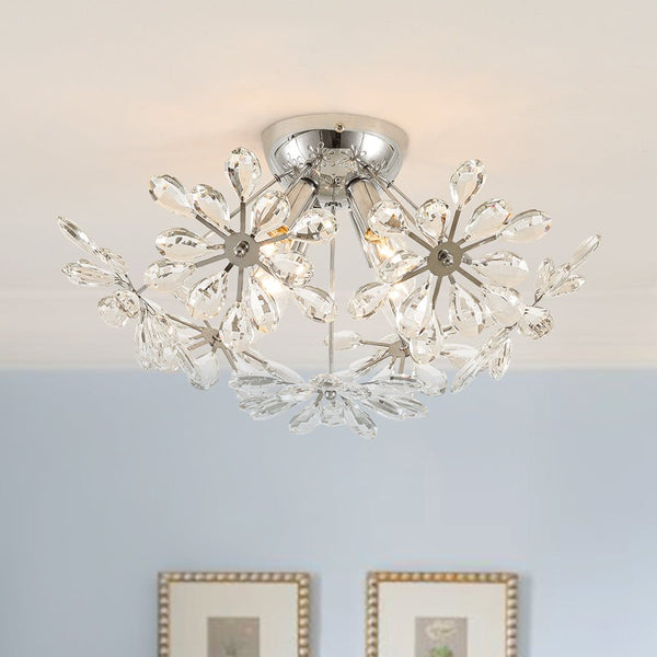 Thehouselights - Dandelion Crystal Sputnik Semi Flush Chandelier - Ceiling Light - Chrome - 