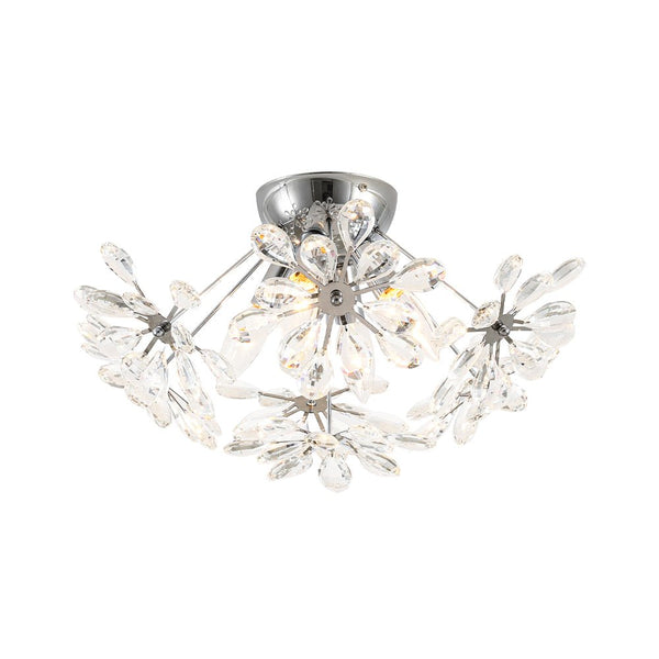 Thehouselights - Dandelion Crystal Sputnik Semi Flush Chandelier - Ceiling Light - Chrome - 
