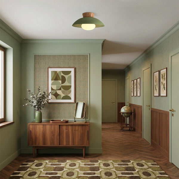 Thehouselights-Designer 1-Light Nordic Dome Semi Flush Mount-Ceiling Light-Light Green-