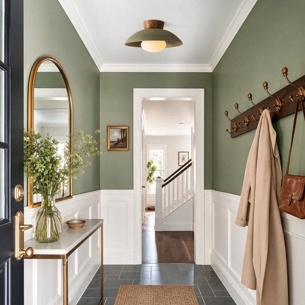Thehouselights-Designer 1-Light Nordic Dome Semi Flush Mount-Ceiling Light-Vintage Green-