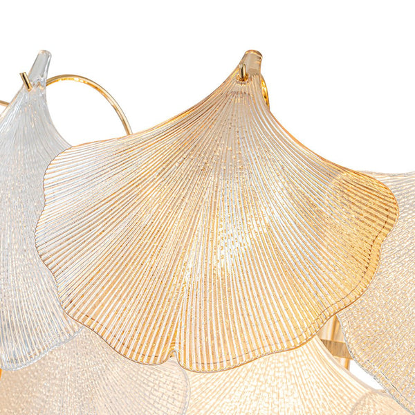 Thehouselights - Designer Ginkgo Leaf Glass Brass Chandelier - Chandelier - Brass - 