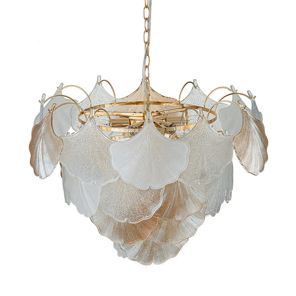 Thehouselights - Designer Ginkgo Leaf Glass Brass Chandelier - Chandelier - Brass - 