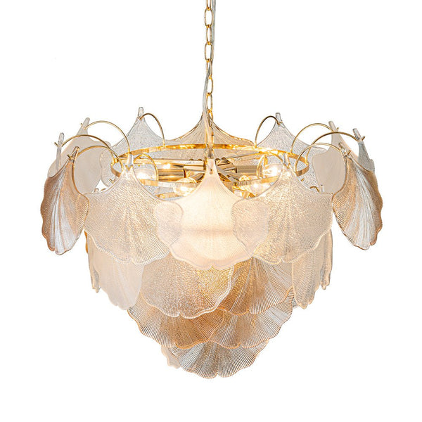 Thehouselights - Designer Ginkgo Leaf Glass Brass Chandelier - Chandelier - Brass - 