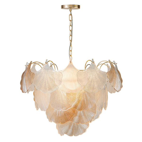 Thehouselights - Designer Ginkgo Leaf Glass Brass Chandelier - Chandelier - Brass - 