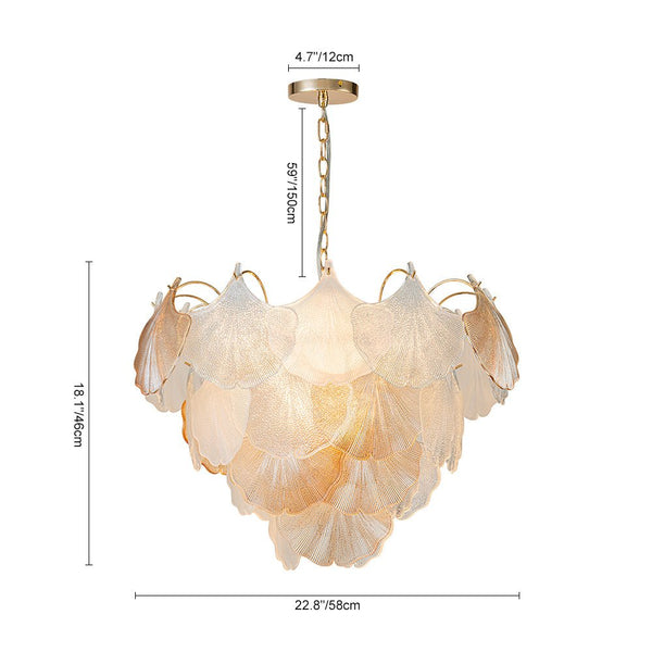 Thehouselights - Designer Ginkgo Leaf Glass Brass Chandelier - Chandelier - Brass - 