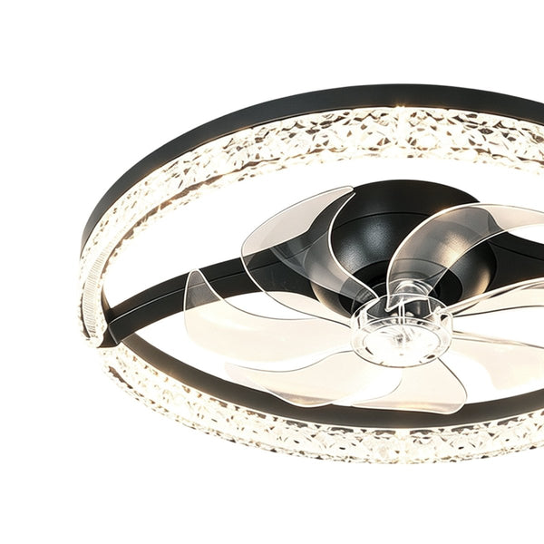 Thehouselights-Dimmable Bedroom Crystal Glass Flush Mount Ceiling Fan with Light-Ceiling Light-White-
