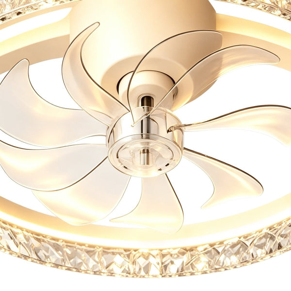 Thehouselights-Dimmable Bedroom Crystal Glass Flush Mount Ceiling Fan with Light-Ceiling Light-White-