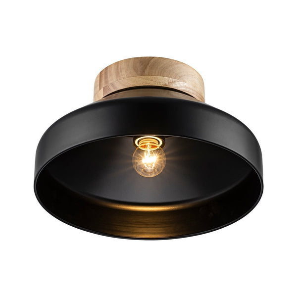 Thehouselights-Dome Shade Drum Semi Flush Mount-Ceiling Light-Black-