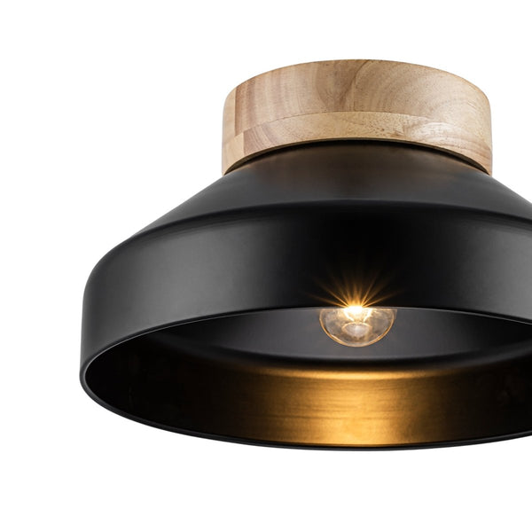 Thehouselights-Dome Shade Drum Semi Flush Mount-Ceiling Light-Black-