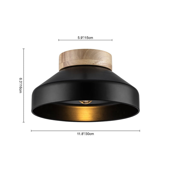 Thehouselights-Dome Shade Drum Semi Flush Mount-Ceiling Light-Black-